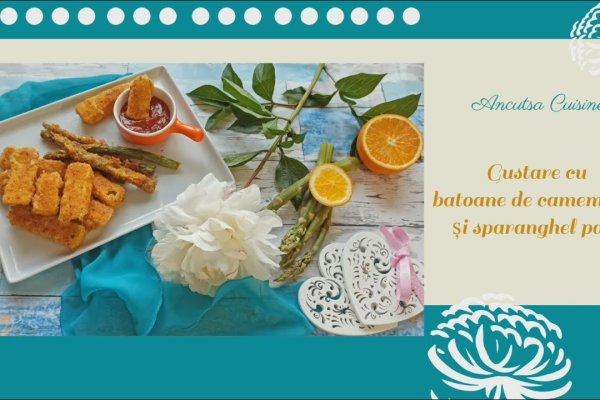 Gustare cu batoane de camembert si sparanghel pane